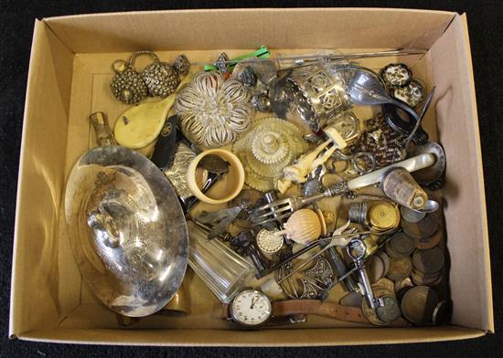 Box, gold watch head & sundries